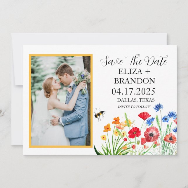 Save The Date Fleur sauvage rustique Boho aquarelle photo floral (Devant)