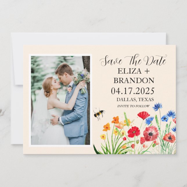 Save The Date Fleur sauvage rustique Boho aquarelle photo floral (Devant)