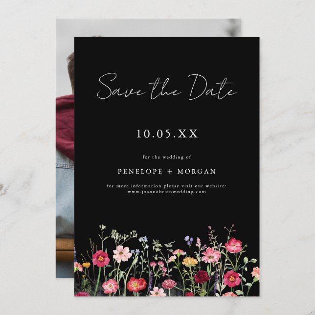 Save The Date Fleur sauvage Rustique Pays Floral Jardin Mariage (Devant / Derrière)