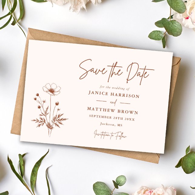 Save The Date Fleur sauvage rustique Terracotta Boho Mariage pho (Créateur téléchargé)
