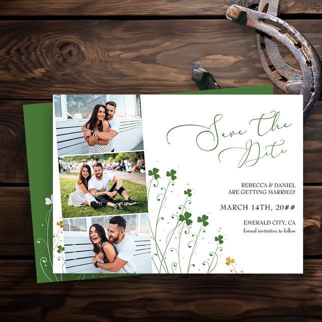 Save The Date Fleur sauvage shamrock Elégant Mariage 3 Photo (3 Photo Save the Date from my Shamrock Wildflower wedding collection - printed or diy printable)
