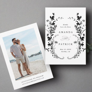 Save The Date Fleur sauvage Silhouette Mariage photo noir et bla