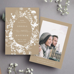 Save The Date Fleur sauvage Silhouette Mariage Tan Photo