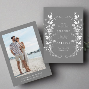 Save The Date Fleur sauvage Silhouette Wreath Mariage Photo Grey