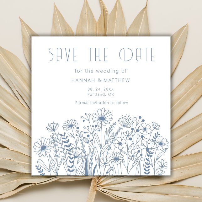 Save The Date Fleur sauvage simple élégant Boho Dusty Blue Maria (Créateur téléchargé)