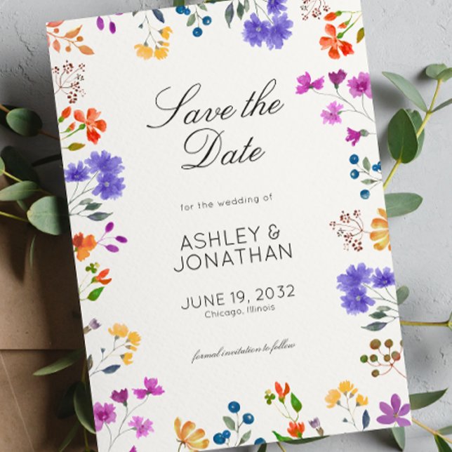 Save The Date Fleur sauvage simple et intemporel Mariage blanc d (Créateur téléchargé)