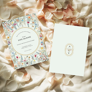 Save The Date Fleur sauvage vintage Fern Mint Green Mariage