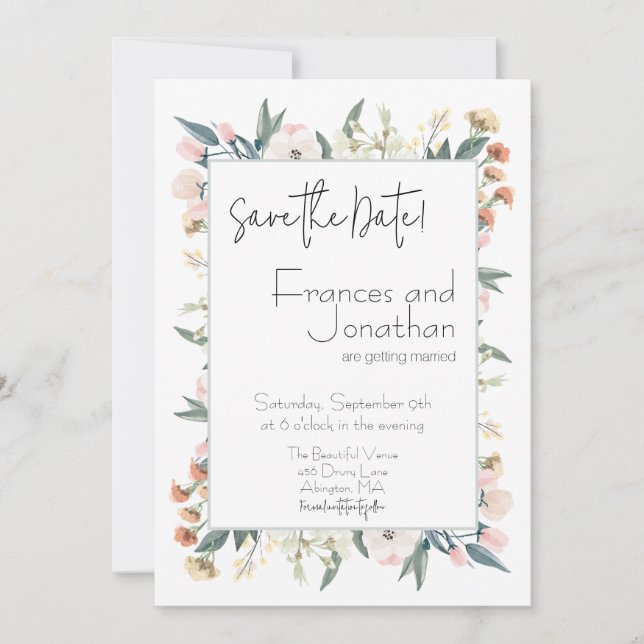 Save The Date Fleur sauvage Whimsical Pastel Mariage botanique (Devant)