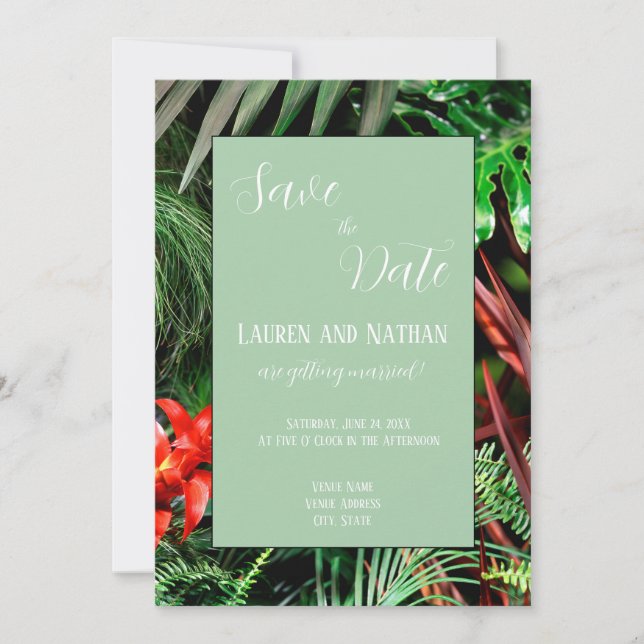 Save The Date Fleur tropicale, couleurs terreuses, Moderne, Mari (Devant)