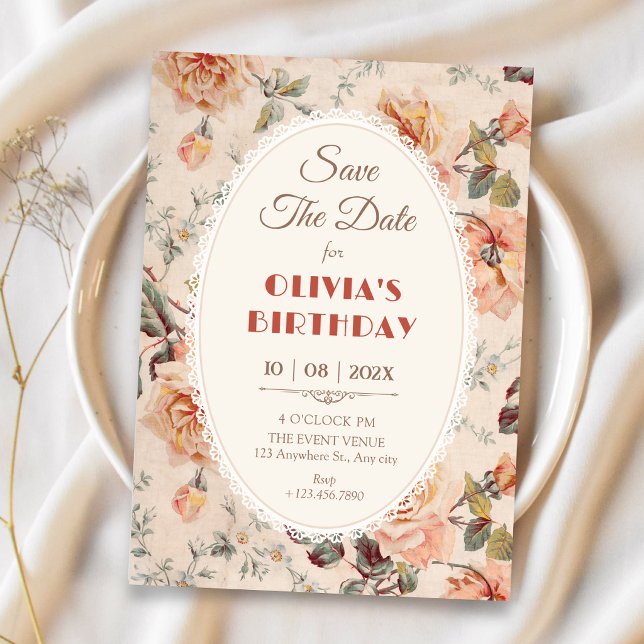 Save The Date Fleur vintage  (Créateur téléchargé)