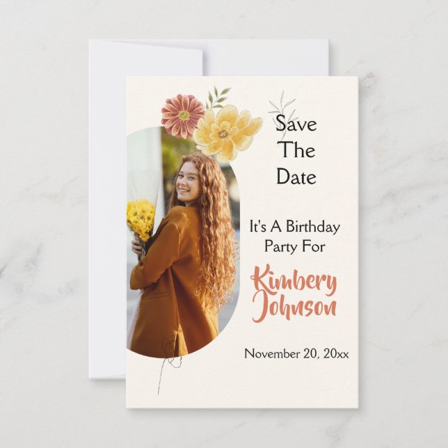 Save The Date Fleurir & Célébrer Fête d'anniversaire florale (Devant)