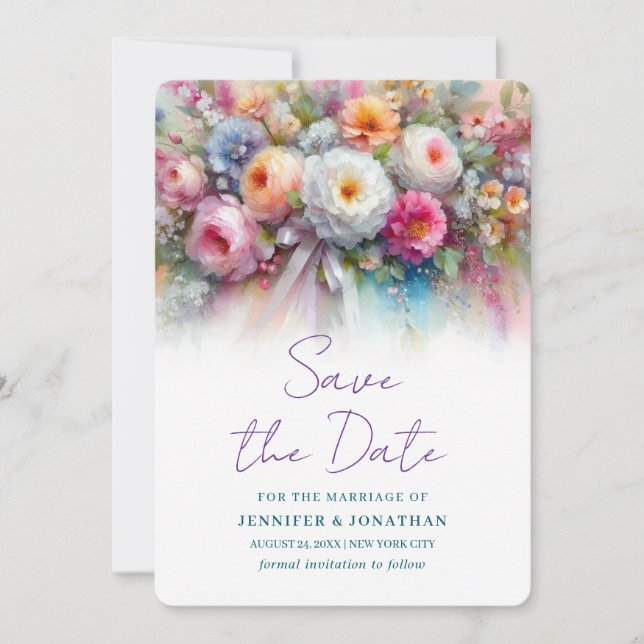 Save The Date Fleurs Aquarelle Écriture Manuscrite Enregistrer L (Devant)