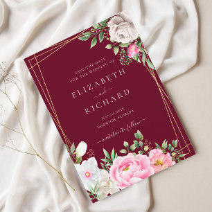 Save The Date Fleurs aquarelle géométrique or mariage Bourgogne