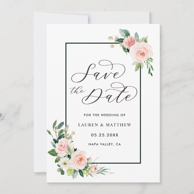 Save The Date Fleurs Aquarelle Rose Foncé Mariage Épargnez la Da (Devant)