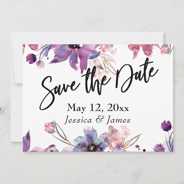 Save The Date Fleurs aquarelles abstraites modernes désordonnées (Devant)