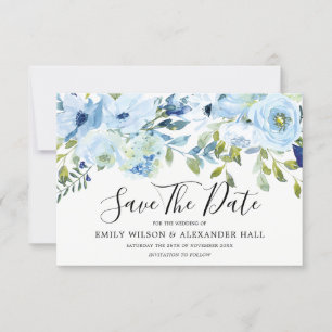 Save The Date Fleurs Aquarelles Bleu Ciel Mariage Moderne