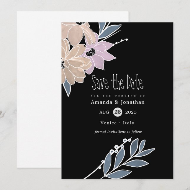 Save The Date Fleurs aquarelles Mariage (Devant / Derrière)