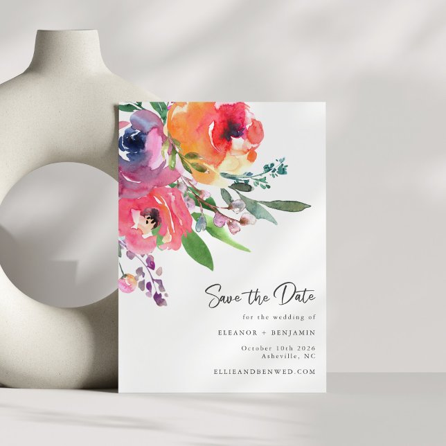 Save The Date Fleurs aquarelles Moderne Élégant Mariage Script (Créateur téléchargé)
