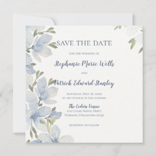 Save The Date Fleurs aquarelles texturées en bleu et vert