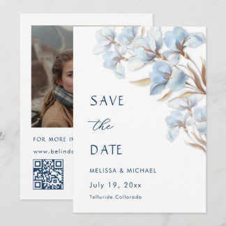Save The Date Fleurs artistiques Bleu Or Enregistrez la date