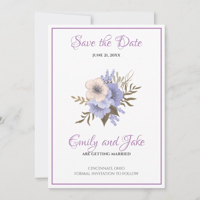 Save The Date Fleurs Beige Et Lavande (Devant)