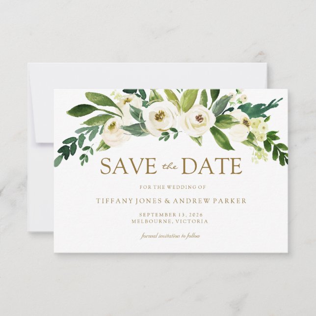 Save The Date Fleurs Blanches en Fleurs Enregistrer l'Invitation (Devant)