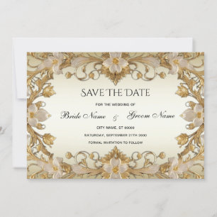 Save The Date Fleurs Blanches Or Décoratif Économisez La Date