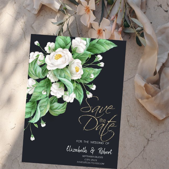 Save The Date Fleurs blanches Sauvegarder la date (Créateur téléchargé)