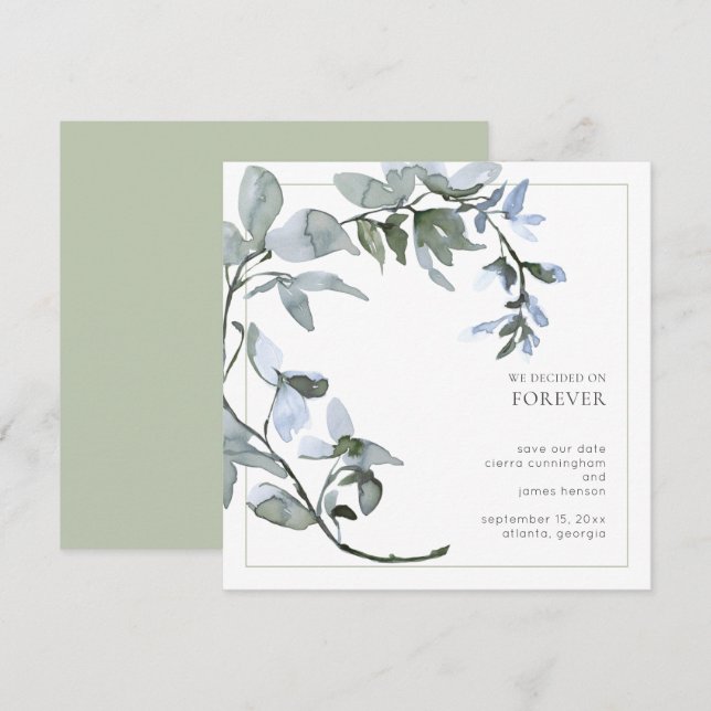 Save The Date Fleurs bleu clair à l'aquarelle (Devant / Derrière)
