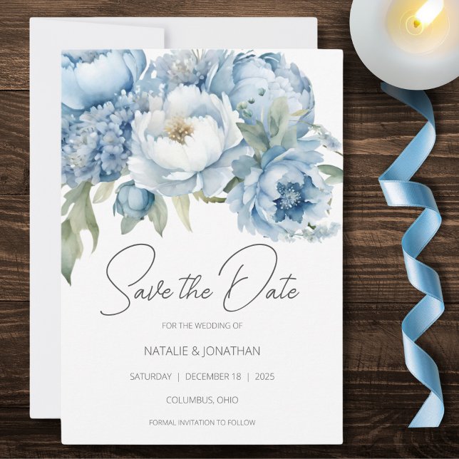 Save The Date Fleurs bleu glace  (Créateur téléchargé)