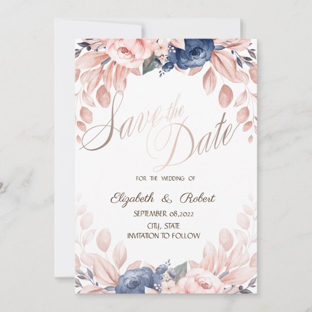 Save The Date Fleurs Bleues Aquarelle Date De Sauvegarde (Devant)