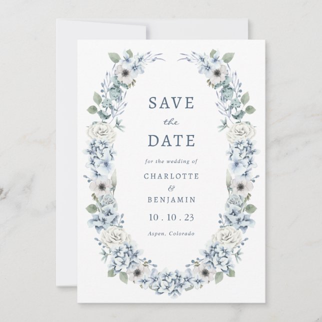Save The Date Fleurs Bleues Date de Sauvegarde (Devant)