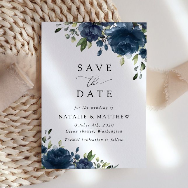 Save The Date Fleurs bleues de la Marine, Verdure, Boho, Mariage (Créateur téléchargé)
