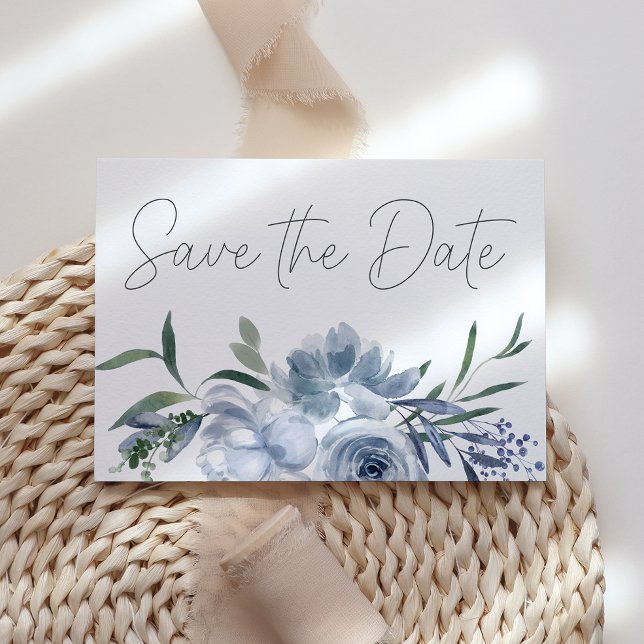 Save The Date Fleurs Bleues Passées du Passé Enregistrer la Date (Créateur téléchargé)
