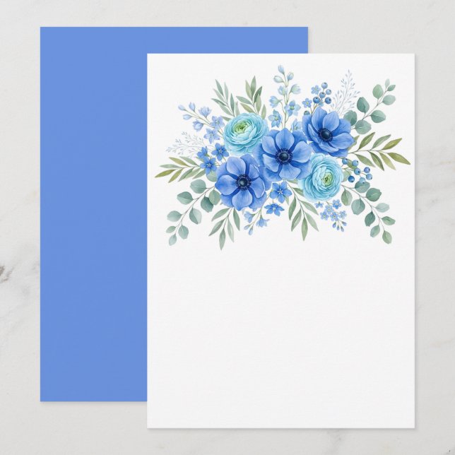 Save The Date Fleurs Bleues Personnalisées Vierges (Devant / Derrière)