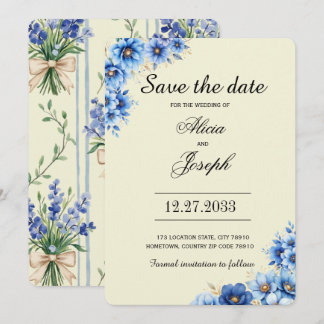 Save The Date Fleurs bleues simples Enregistrer la date