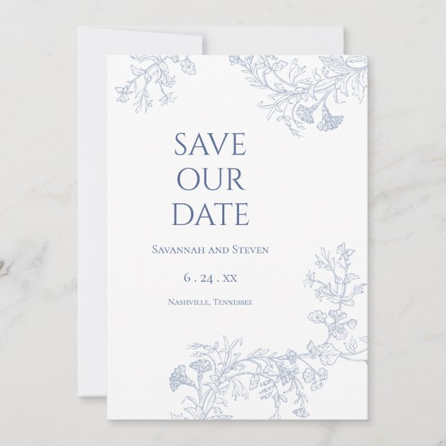 Save The Date Fleurs Bleues Tendres Enregistrer la Date (Devant)