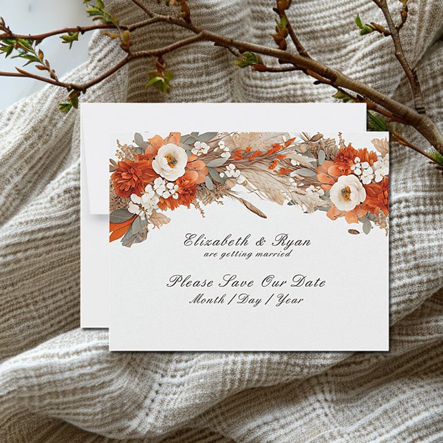Save The Date Fleurs Boho Couleurs Automne, Mariage Automne (Créateur téléchargé)