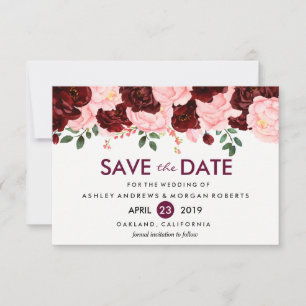 Save The Date Fleurs Bourgogne Roses Rouges Mariage Enregistrer