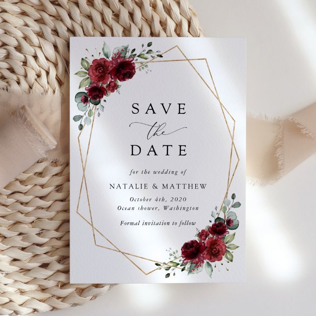 Save The Date Fleurs Bourgognes, Fleurs rouges, Mariage Floral (Créateur téléchargé)