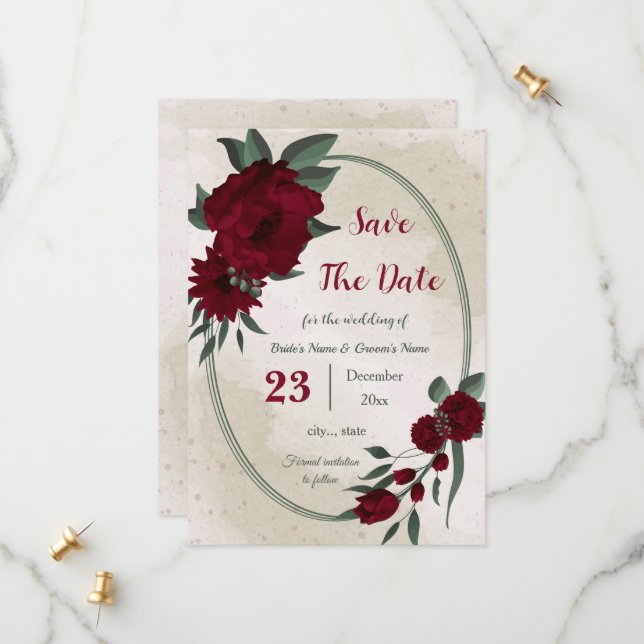 Save The Date Fleurs bourguignonnes verdure botanique (Devant/Arrière en situation)