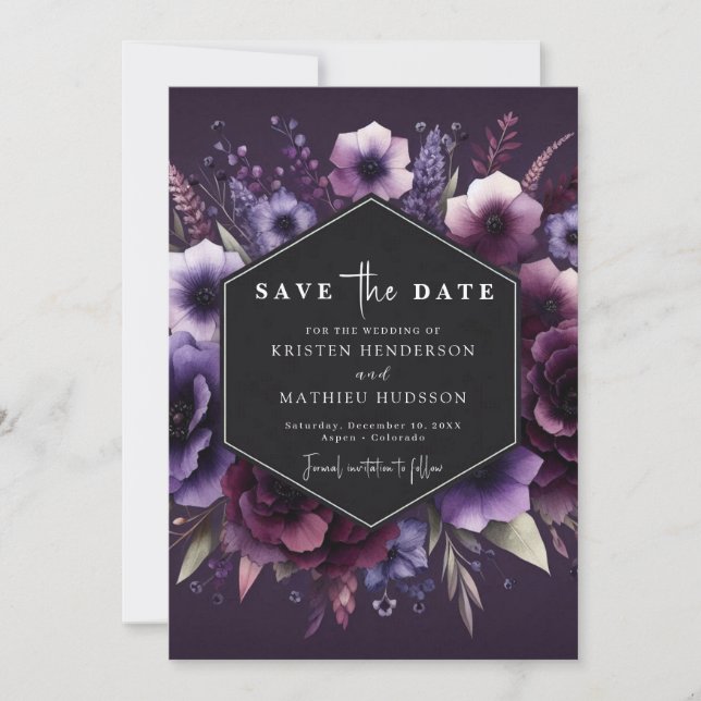 Save The Date Fleurs chic Mariage floral violet (Devant)