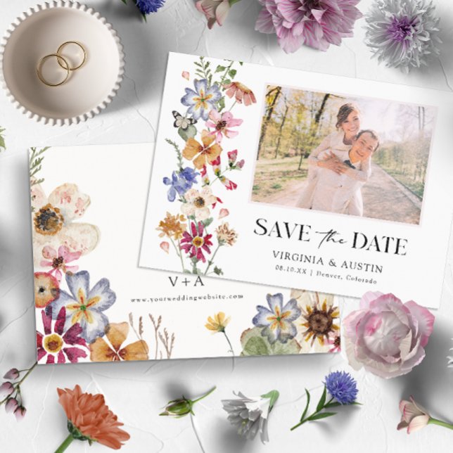 Save The Date Fleurs Colorées (Colorful Wildflower Wedding Save The Date by Painted Paperie)