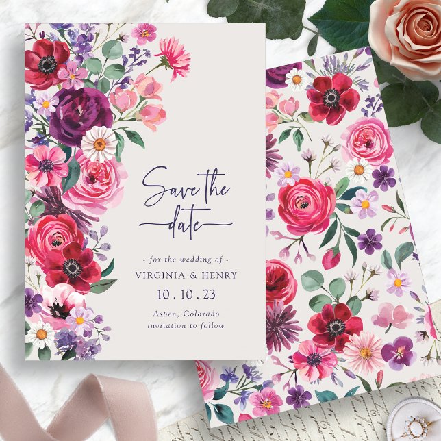 Save The Date Fleurs Colorées (Colorful Watercolor Floral Save The Date Card by Painted Paperie
)