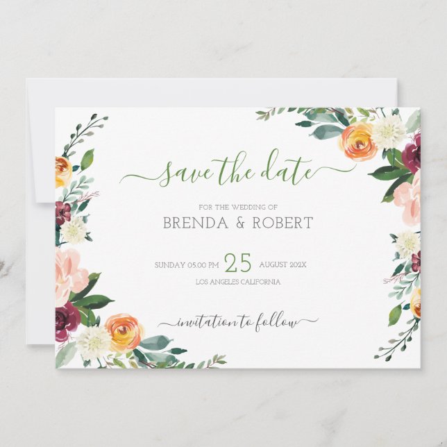 Save The Date Fleurs colorées bordent (Devant)