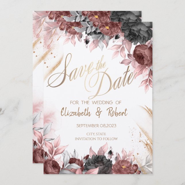 Save The Date Fleurs D'Aquarelle Automne Enregistrer La Date (Devant / Derrière)