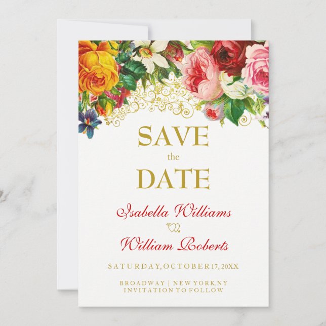 Save The Date Fleurs d'aquarelle colorée Mariage Enregistrer la  (Devant)
