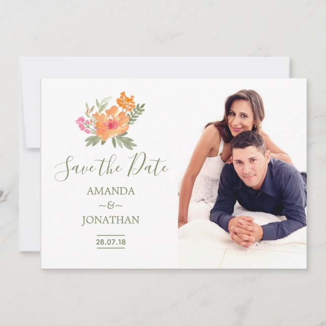 Save The Date Fleurs d'aquarelle de mariage de printemps Enregis (Devant)