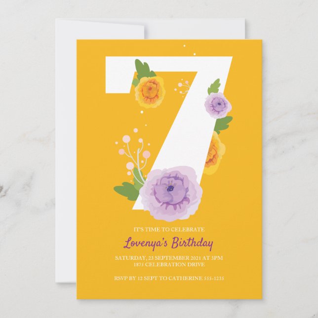 Save The Date Fleurs d'aquarelle mignonnes 7e fête d'anniversair (Devant)