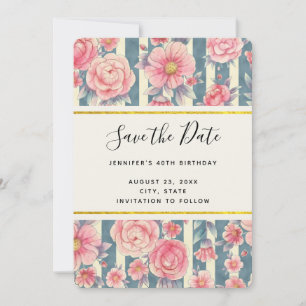 Save The Date Fleurs d'aquarelle rose sur bandes Enregistrer la